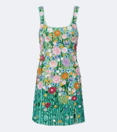 La Fuori Là Fuori Embellished Floral-appliqué Minidress In Green