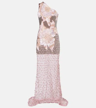 La Fuori Embellished One-shoulder Gown In Pink