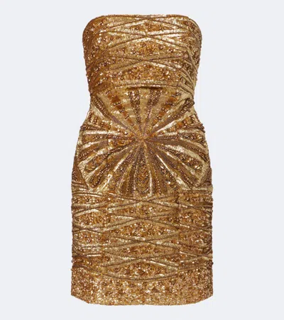La Fuori Là Fuori Embellished Silk Bustier Dress In Brown