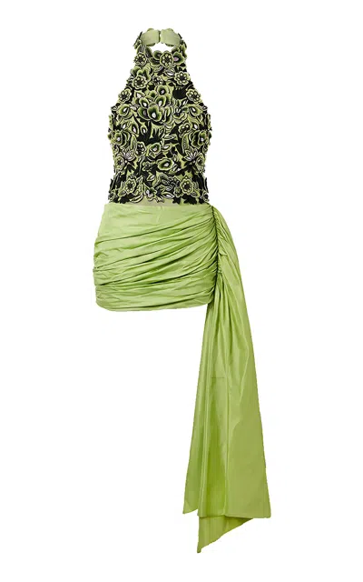 La Fuori Emerald Bloom Embellished Mini Dress In Green
