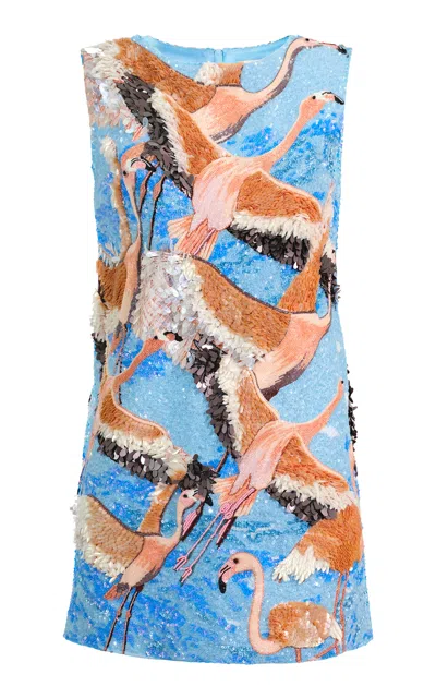 La Fuori Feathered Eden Mini Dress In Blue