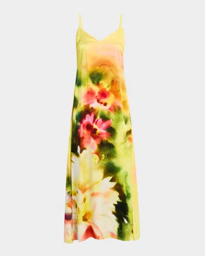 La Fuori Flavia Tie-dye Silk Slip Gown In Green