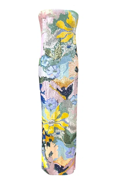 La Fuori Floral Jacquard Embroidered Dress In Green