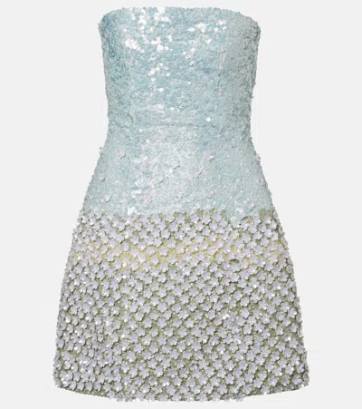 La Fuori Là Fuori Floral Sequined Minidress In Blue