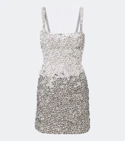 La Fuori Là Fuori Floral Sequined Minidress In Silver