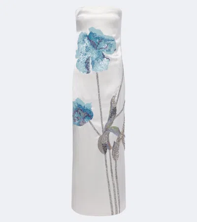 La Fuori Là Fuori Floral Sequined Sik Satin Gown In White