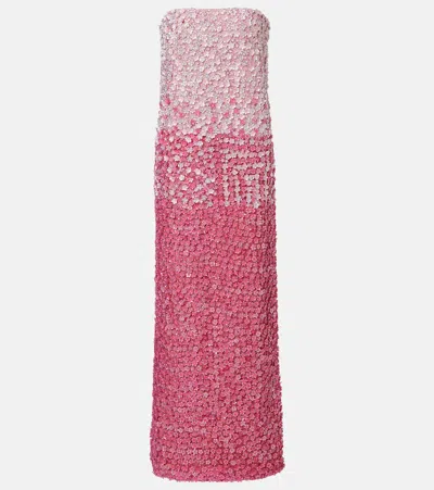 La Fuori Là Fuori Floral Sequined Silk Gown In Pink