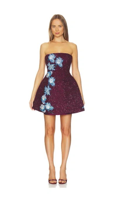 La Fuori Floral Wine Embroidered Dress In Purple