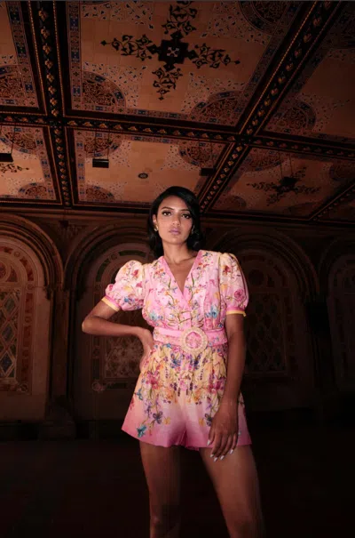 La Fuori Fora Printed Romper In Pink
