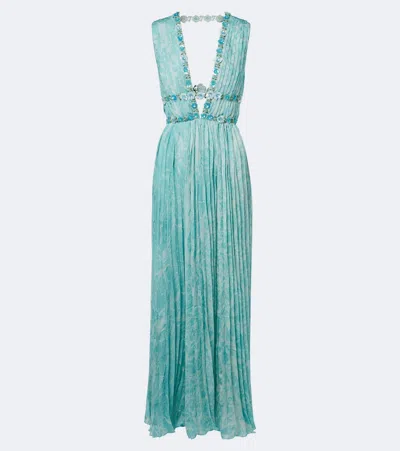 La Fuori Là Fuori Verzierte Robe Frosted Aus Seide In Blue