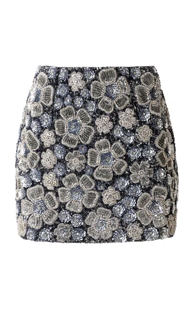La Fuori Frosted Flora Embellished Mini Skirt In Pattern