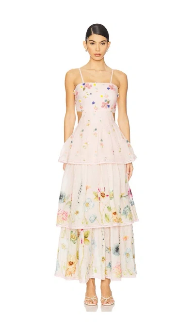La Fuori Garden Gala Tier Dress In Pink Multi Floral