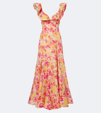 La Fuori Là Fuori Genevieve's Floral Embellished Maxi Dress In Pink
