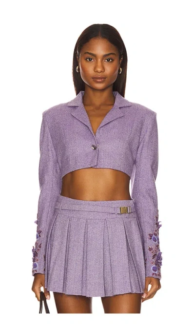 La Fuori Georgiana Tweed Mini Jacket In Ultra Violet