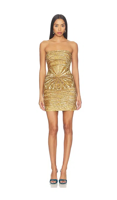 La Fuori Gilded Geo Garden Mini Dress In Gold