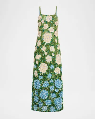 La Fuori Hand Embellished Hydrangea Midi Cocktail Dress