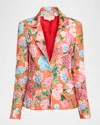 La Fuori Hand-painted Hydrangea Print Single-breasted Blazer In Pink