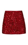 La Fuori Hibiscus Red Embroidered Silk Mini Skirt