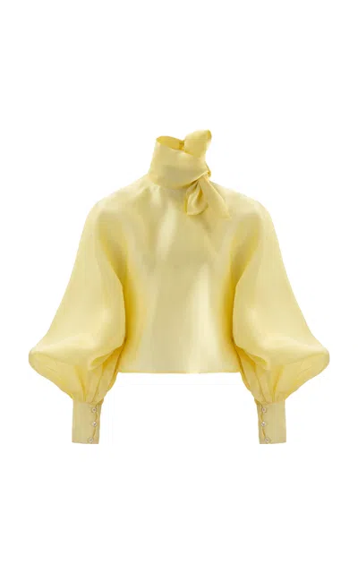 La Fuori Honey Silk Tie-up Top In Yellow
