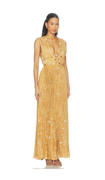 La Fuori Honeydew Printed Draped Gown In Orange