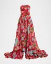 La Fuori Hydrangea-print Silk Organza Drop-waist Gown