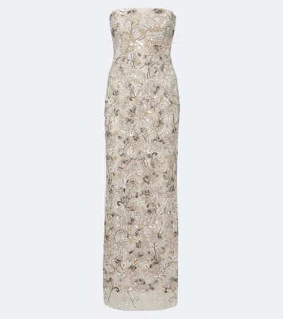 La Fuori Là Fuori Icey Rose Embellished Floral Bustier Gown In Gray