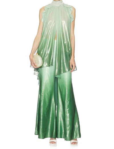 La Fuori Iridescent Embroidered Top In Green