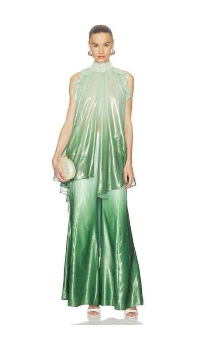La Fuori Iridescent Sage Embroidered Top In Green