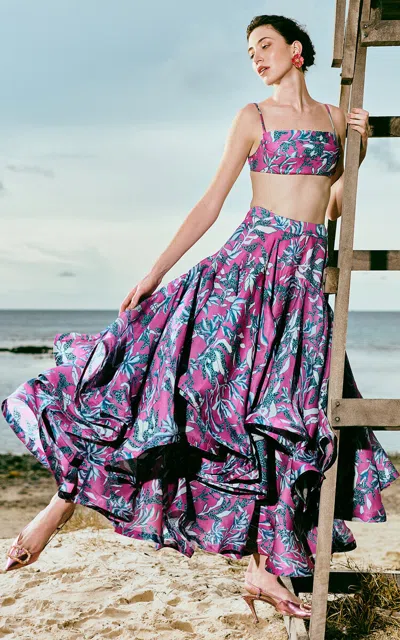 La Fuori Iris Bloom Silk Maxi Skirt In Multi