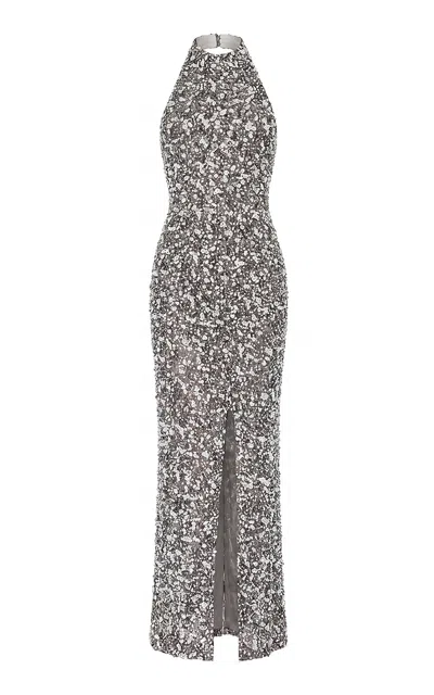 La Fuori Isolde Embellished Halter Neck Maxi Dress In Multi