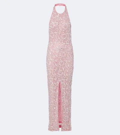 La Fuori Là Fuori Isolde Sequined Halterneck Gown In Pink