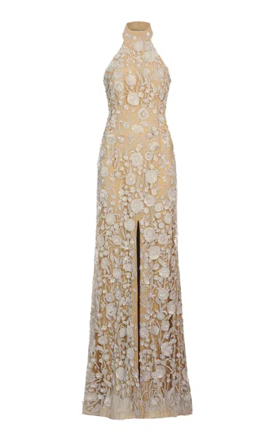 La Fuori Ivory Vineyard Halter Gown In Neutral