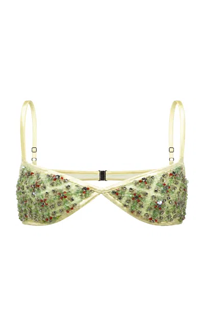 La Fuori Jade Dew Silk Bralette In Green