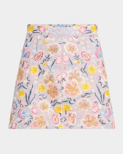 La Fuori Jolie Fleur Embroidered Mini Skirt In Languid Lavender
