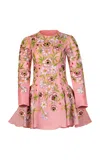 La Fuori Lily Pink Garden Linen-silk Embroidered Dress