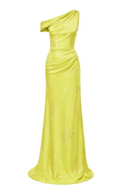 La Fuori Lime Gloss Draped Silk-lurex Maxi Dress In Green