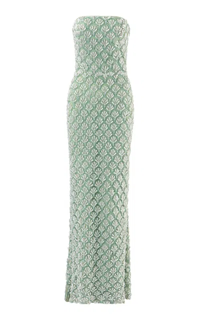 La Fuori Louvre Scallop Pearl Maxi Dress In Green