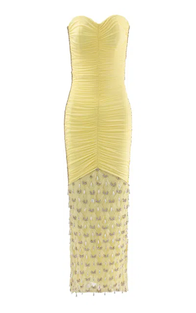 La Fuori Lumiere Gold Midi Dress In Yellow
