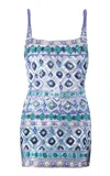 La Fuori Marina Blue Embroidered Mini Dress