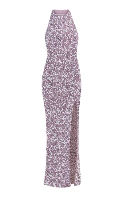 La Fuori Mauve Stellar Slit Silk Maxi Dress In Pink