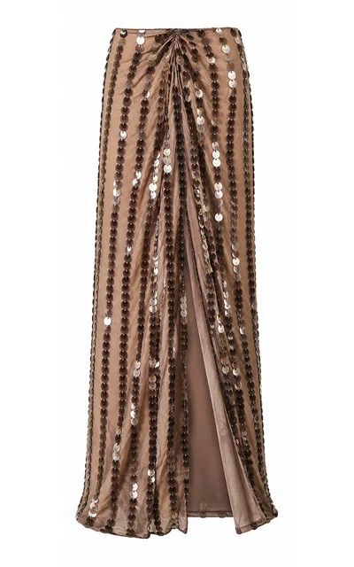 La Fuori Midas Sand Cascade Maxi Skirt In Brown