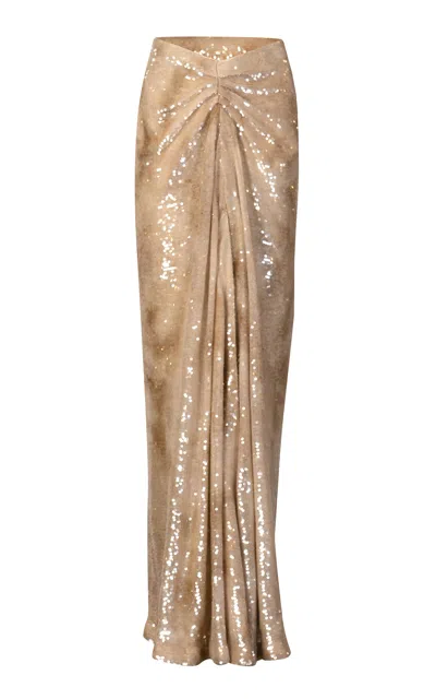 La Fuori Midas Sand Cascade Sequin Skirt In Brown