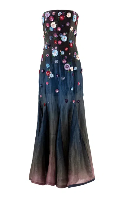 La Fuori Midnight Celestial Garden Embellished Maxi Dress In Black