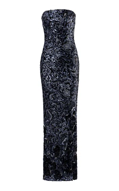 La Fuori Midnight Etoile Embellished Gown In Blue