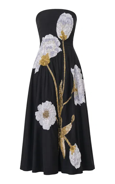 La Fuori Midnight Fleur Embellished Midi Dress In Black