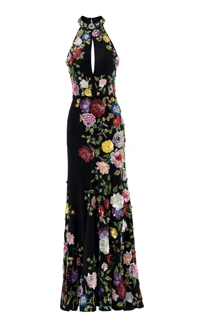La Fuori Midnight Rose Reverie Embellished Gown In Black