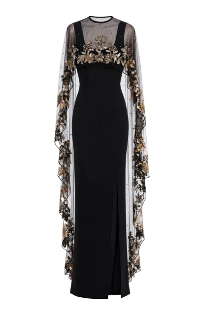 La Fuori Midnight Whisper Midi Dress With Cape In Black