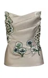 La Fuori Minted Sage Embroidered Corset In Brown
