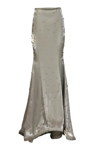 La Fuori Minted Sage Embroidered Maxi Skirt In Green