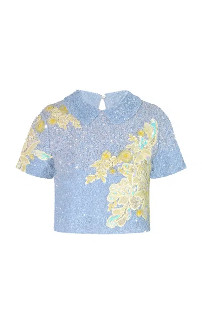 La Fuori Mist Wisteria Sequined Top In Blue